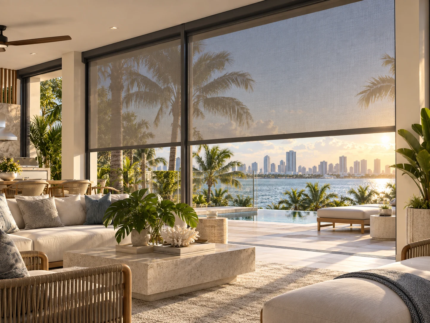 Zipper screens on a Miami terrace lounge