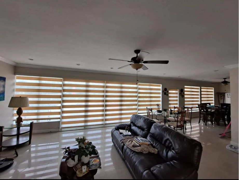 Custom zebra shades in a modern Miami living room